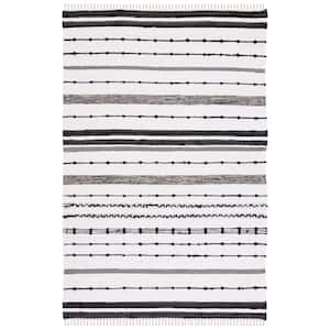 Striped Kilim Ivory Black Doormat 3 ft. x 5 ft. Abstract Striped Area Rug