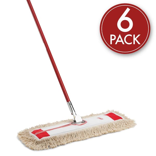 24 in. High Power Cotton Dust Flat Mop with Steel Handle (6-Pack)