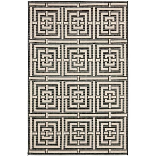 SAFAVIEH Courtyard Black/Bone 7 ft. x 10 ft. Geometric Indoor/Outdoor Patio  Area Rug