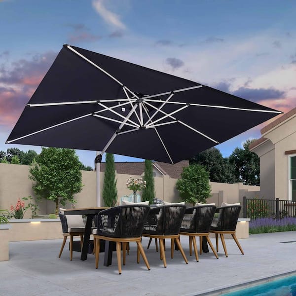 10 ft. x 13 ft. High-Quality Aluminum 360 Rotation Cantilever Polyester Outdoor Patio Umbrella with Base, Navy Blue