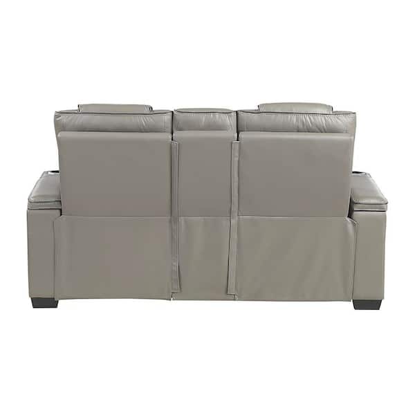 leon② Lazzara Cassian 72 in. W Gray Leather 2-Seater Power Double