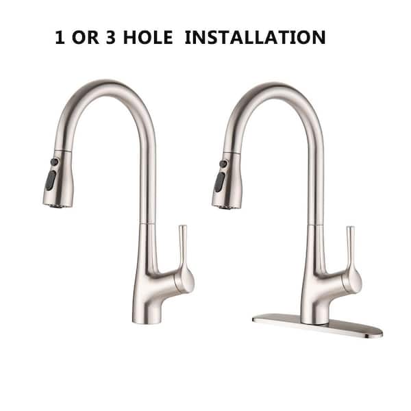 Single Handle Pull Down Sprayer Kitchen Faucet with Button control Power Clean in Brushed Nickel