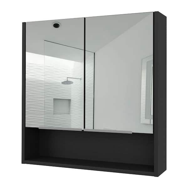 23.6 in. W x 24.6 in. H Rectangular Black MDF Surface Mount Medicine Cabinet with Mirror