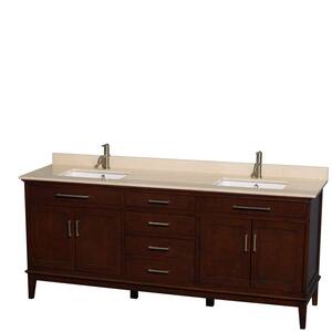 Hatton 80 in. Double Vanity in Dark Chestnut with Marble Vanity Top in Ivory and Square Sinks