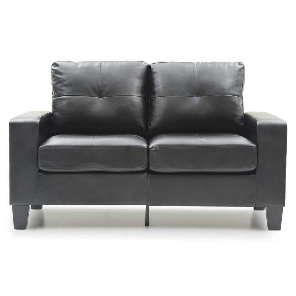 Newbury 58 in. W Flared Arm Faux Leather Straight Sofa in Black