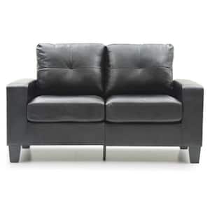 Newbury 58 in. W Flared Arm Faux Leather Straight Sofa in Black