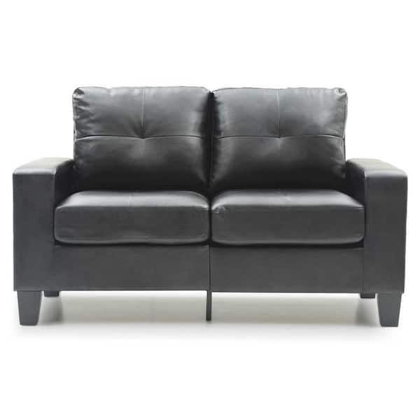 AndMakers Newbury 58 in. W Flared Arm Faux Leather Straight Sofa in Black