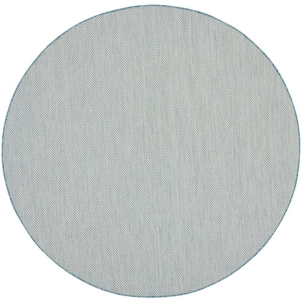 Nourison Courtyard Ivory/Aqua 8 ft. x 8 ft. Solid Geometric Contemporary Round Indoor/Outdoor Area Rug