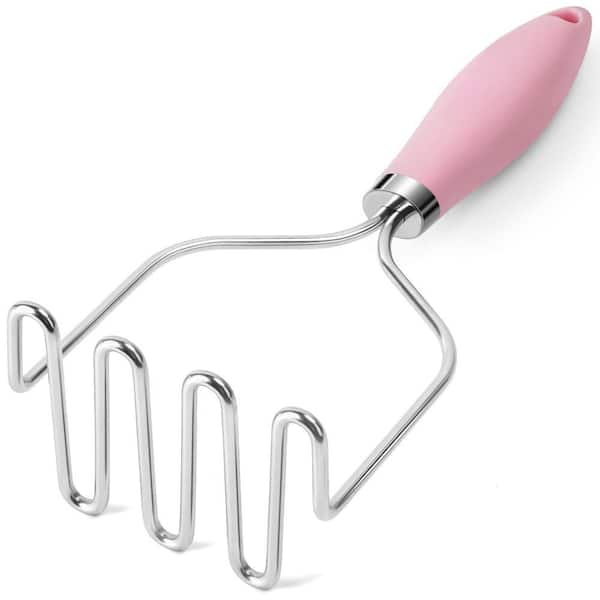 Stainless Steel Potato Masher with Soft Non-Slip Handle, for Kitchen Utensil and Mashing Potatoes, Pink (1-Pack)