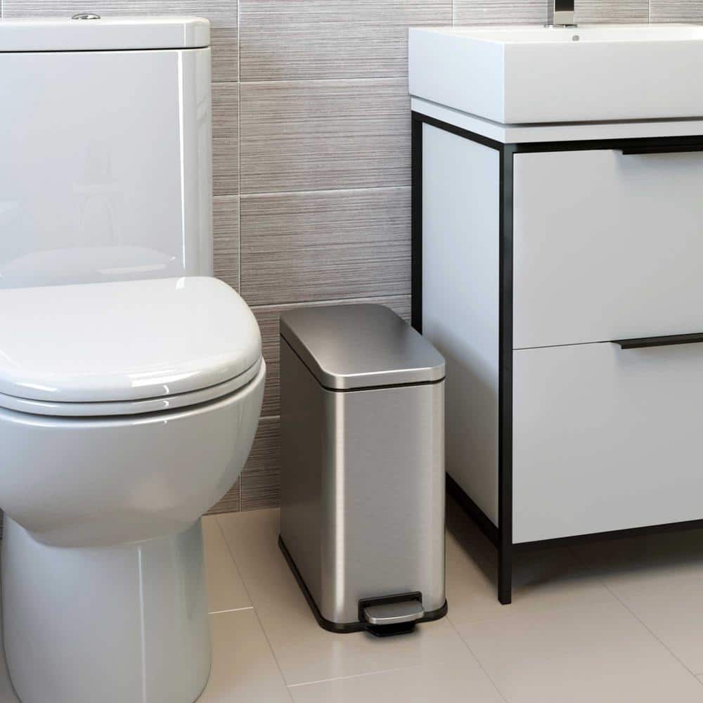 Slim Brushed Stainless Steel 3-Gallon Step Trash Can