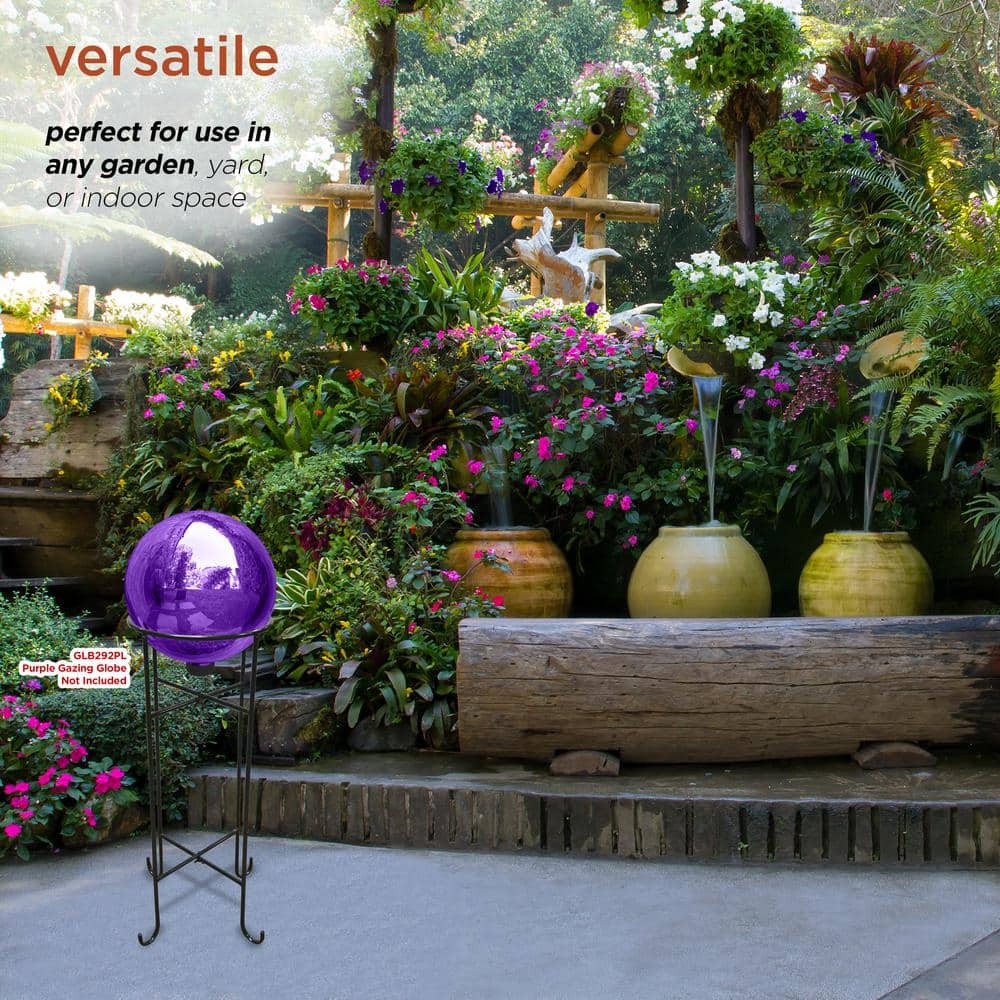 24" Black Metal Gazing Globe Stand for Outdoor Decor