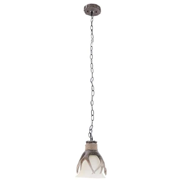 OUKANING 60-Watt 1 Light Brown Retro Resin Antler Pendant Light with Shade, No Bulbs Included