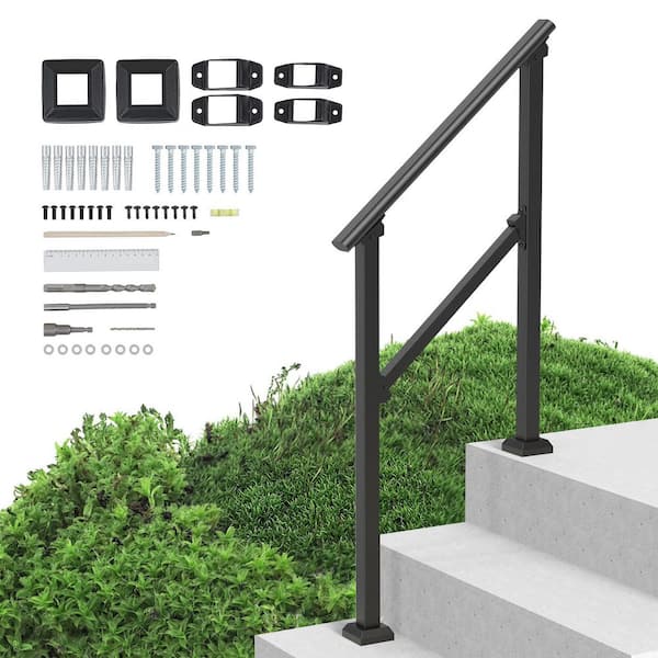 VEVOR Handrails for Outdoor Steps 2-3 Step Stair Hand Rail Kit Railings Black Tube 36.2 in. H 3.3 in. W Steel