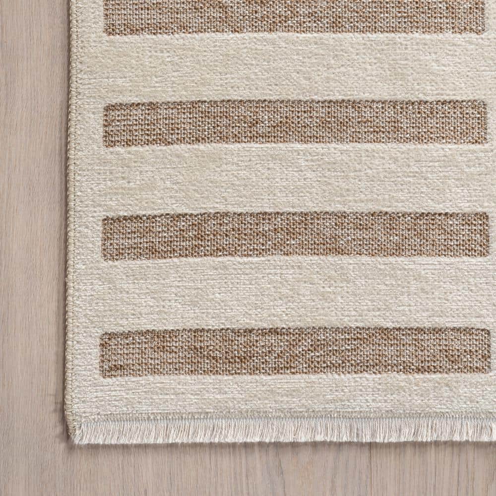Mina Beige and Brown Geometric Reversible Washable Area Rug