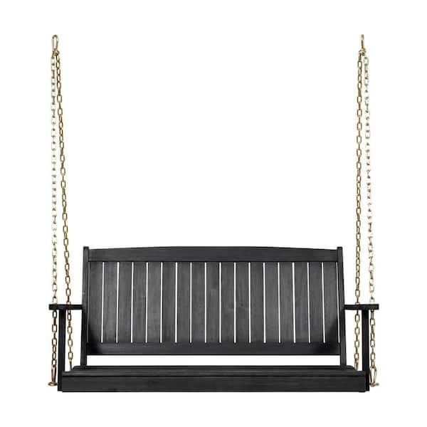 Miscool Anky 47.45 in. W 2-Person Dark Gray Wood Patio Porch Swing