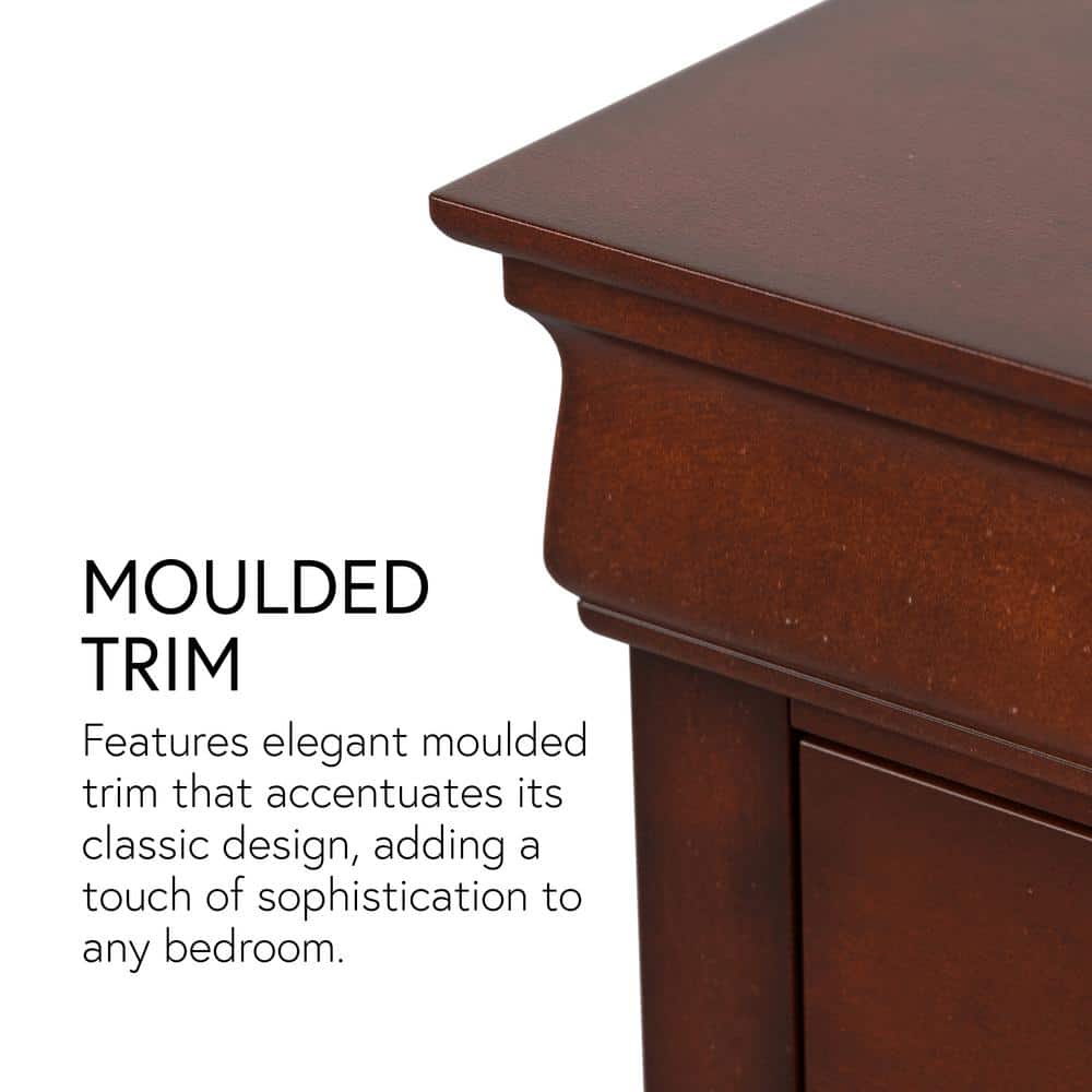 Cherry Wood 6-Drawer Dresser with Mirror and Antique Handles