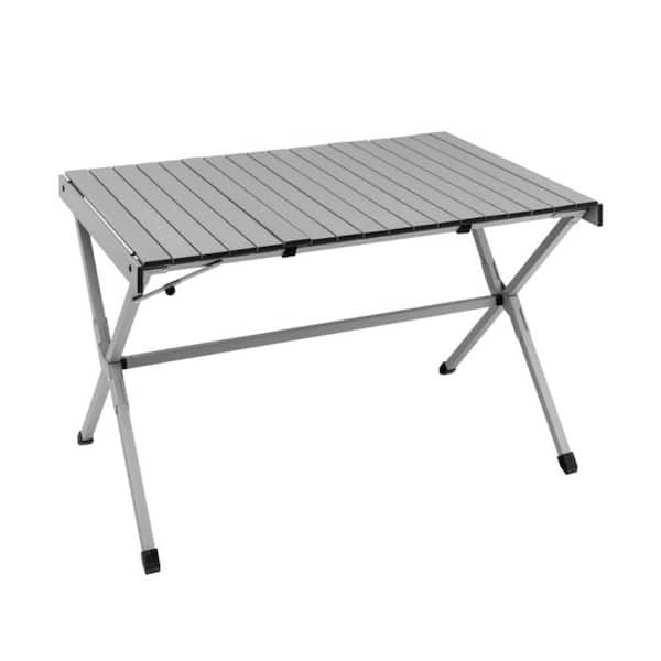 Clihome 4-6 Person 43 in. Portable Rectangle Aluminum Roll-Up Camping Picnic Table in Gray with Carrying Bag