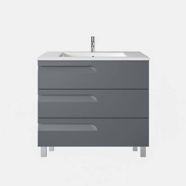 Eviva Joy 40 in. Single Sink Gray Bath Vanity with White Porcelain Top (Assembled)