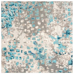 Madison Gray/Blue 3 ft. x 3 ft. Square Geometric Area Rug