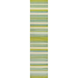 Duxbury Green/Blue 2 ft. x 8 ft. Gradient Ticking Striped Runner Rug