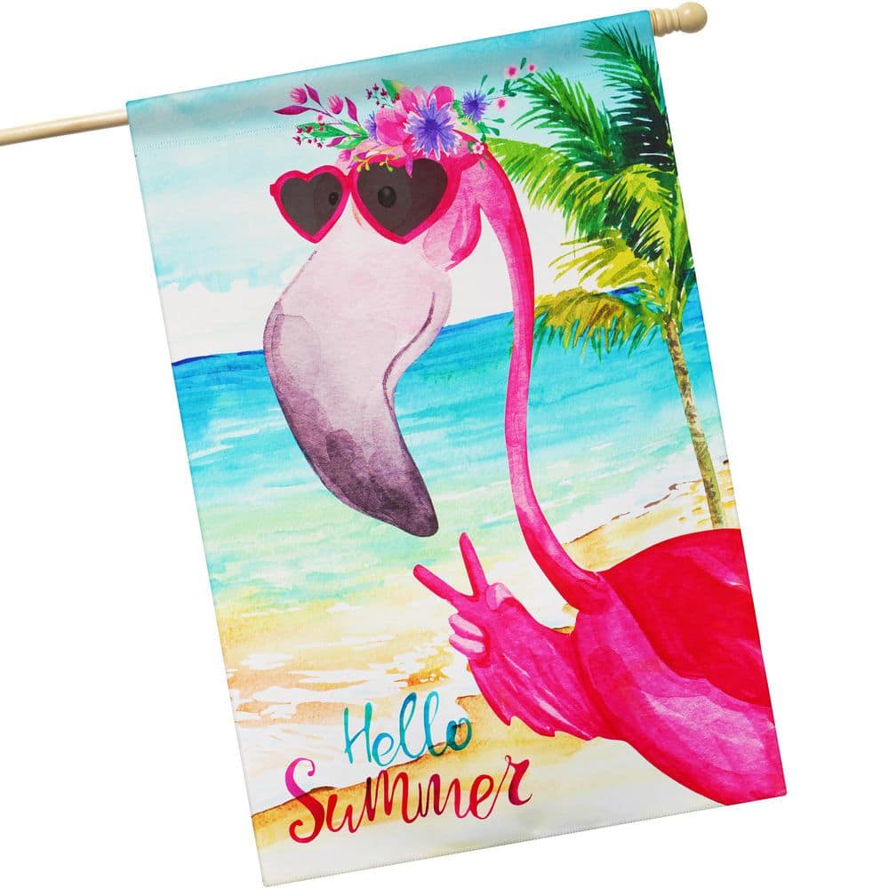 28 in. x 40 in. Polyester Hello Summer Peace Sign Flamingo Flag 2-Sided Printed price history on PriceWatchPro