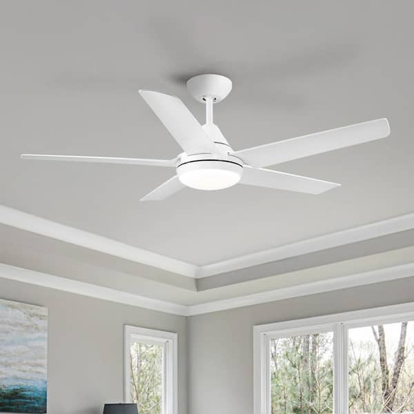 YUHAO 48 in. Indoor Integrated LED Matte White Ceiling Fan with Light Kit, 5 Blades and Remote Control