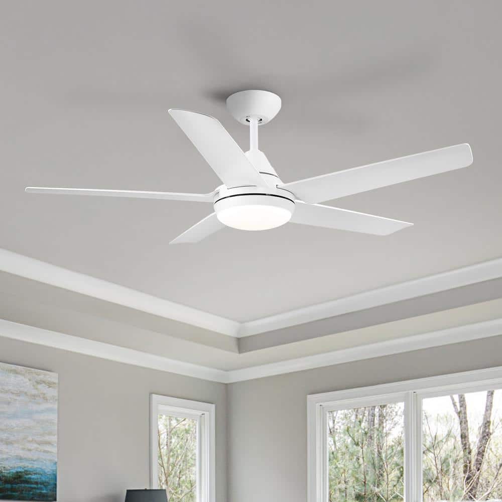 48 in. Indoor Integrated LED Matte White Ceiling Fan with Light Kit, 5 Blades and Remote Control price history on PriceWatchPro