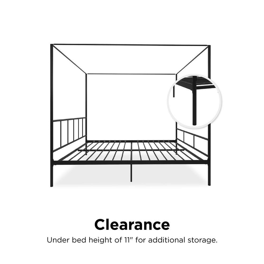 Marion King-Sized Black Metal Frame Canopy Bed with Headboard