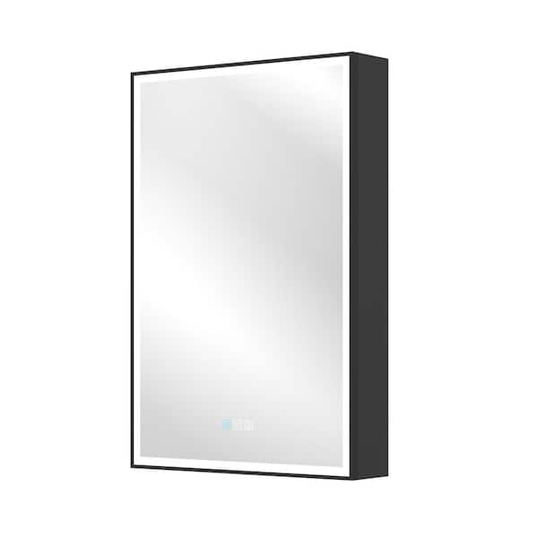 20.01 in. W x 30 in. H Rectangular Black Aluminum Recessed/Surface Mount LED Medicine Cabinet with Mirror, Right Hinge