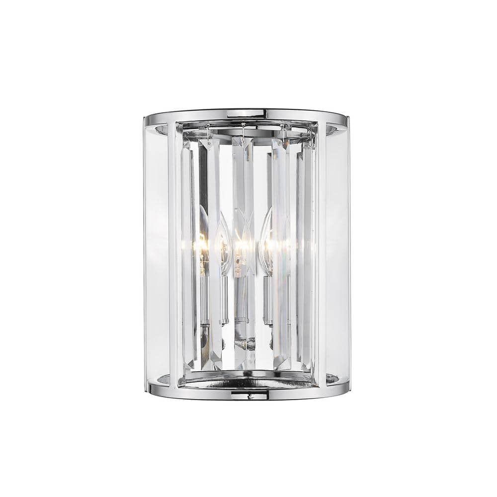 Monarch 8.5 in. 2-Light Chrome Wall Sconce Light with Crystal Shade with No
