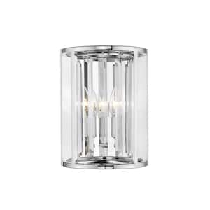 Monarch 8.5 in. 2-Light Chrome Wall Sconce Light with Crystal Shade with No Bulb(s) Included