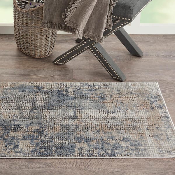 Concerto Blue/Beige doormat 2 ft. x 4 ft. Abstract Modern Kitchen Area Rug