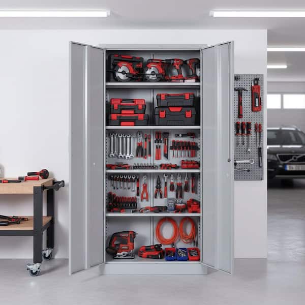 Gray 71 in. H Metal Storage Cabinet with Locking Doors, 4 Adjustable Shelves