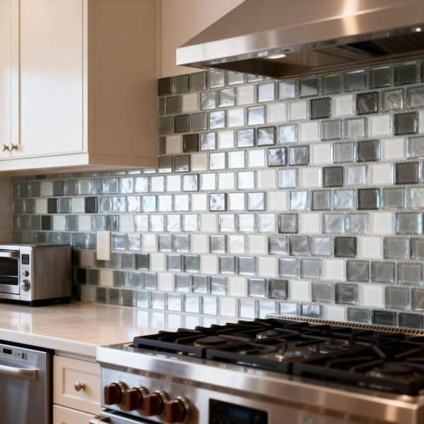Geo Gray 12 in. x 12 in. Square Textured Glass Wall and Pool Mosaic Tile (1.68 Sq.ft./Case)