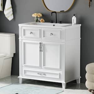 30 in. W x 18 in. D x 34 in. H Single Sink Freestanding Bath Vanity in White with White Resin Top