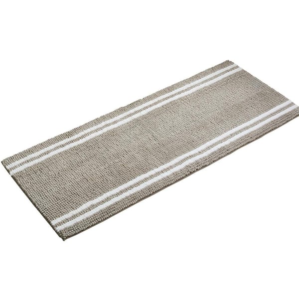 Hotel 24 in. x 60 in. Beige/White Stripe Polyester Rectangle Noodle Bath Runner