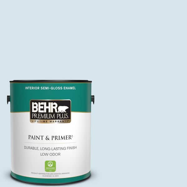 BEHR PREMIUM PLUS 1 gal. #560C-1 Rain Water Semi-Gloss Enamel Low Odor Interior Paint & Primer
