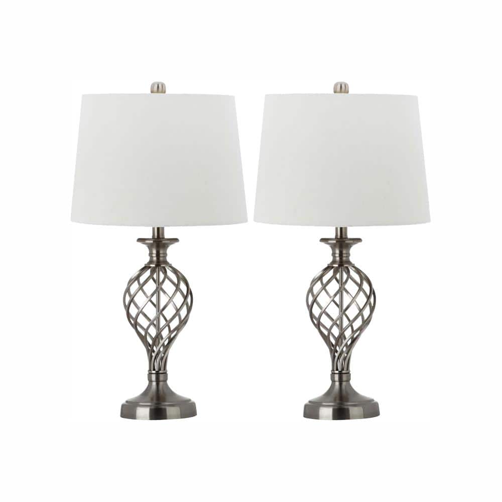 Aristocratic Silver Lattice Urn Table Lamp Set, Nickel Finish