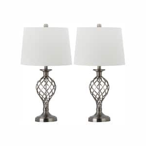 Lattice Urn 26.75 in. Nickel Table Lamp with White Shade (Set of 2)
