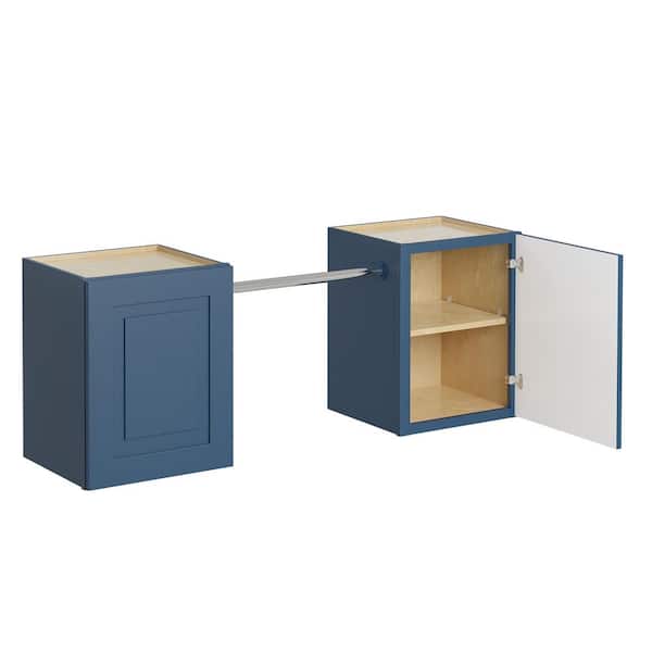 MILL'S PRIDE Greenwich Valencia Blue 23 in. H x 58 in. W x 12 in. D Plywood Laundry Room Wall Cabinet andPole ext 76 in. w/ 2 Shelves