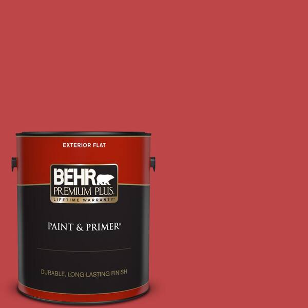 BEHR PREMIUM PLUS 1 gal. Home Decorators Collection #HDC-FL13-1 Glowing Scarlet Flat Exterior Paint & Primer