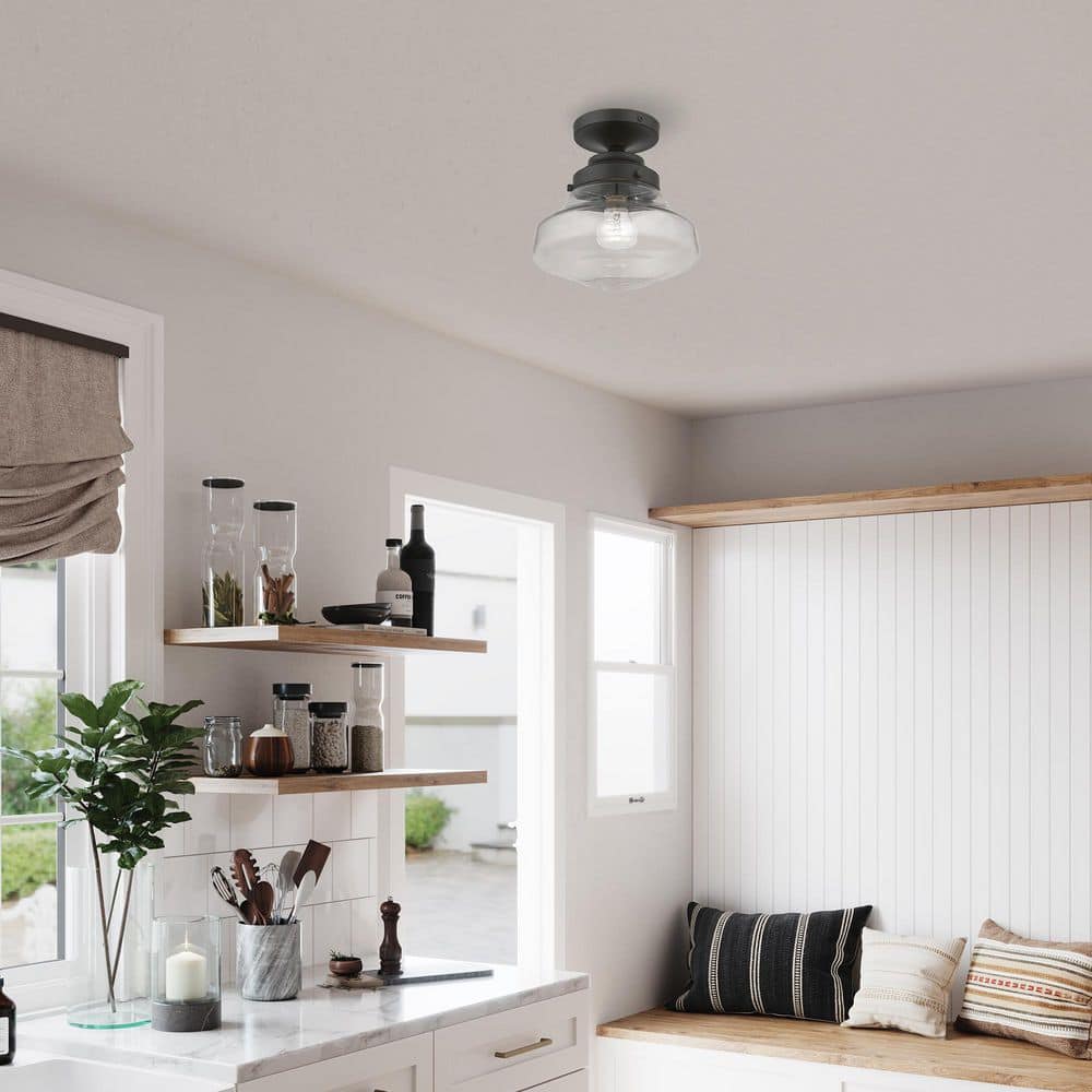 Avondale Black and Clear Glass Nautical Semi-Flush Mount Light