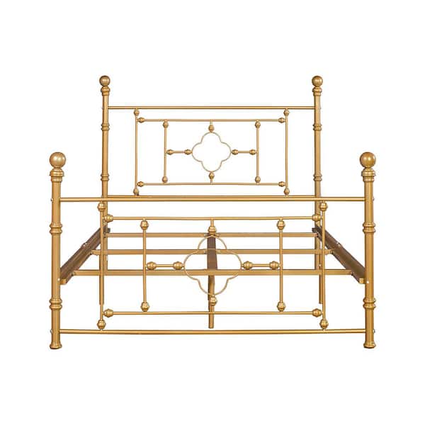 sumyeg Contemporary Modern Gold Queen Size Bed Frame Metal Platform Bed with Headboard (Rayjon)