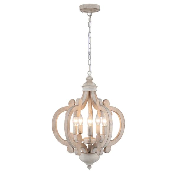 ADSENSTY 5-Light Yellowish Vintage Grey Cottage Chandelier Hanging Ceiling Lamp for Kitchen Island