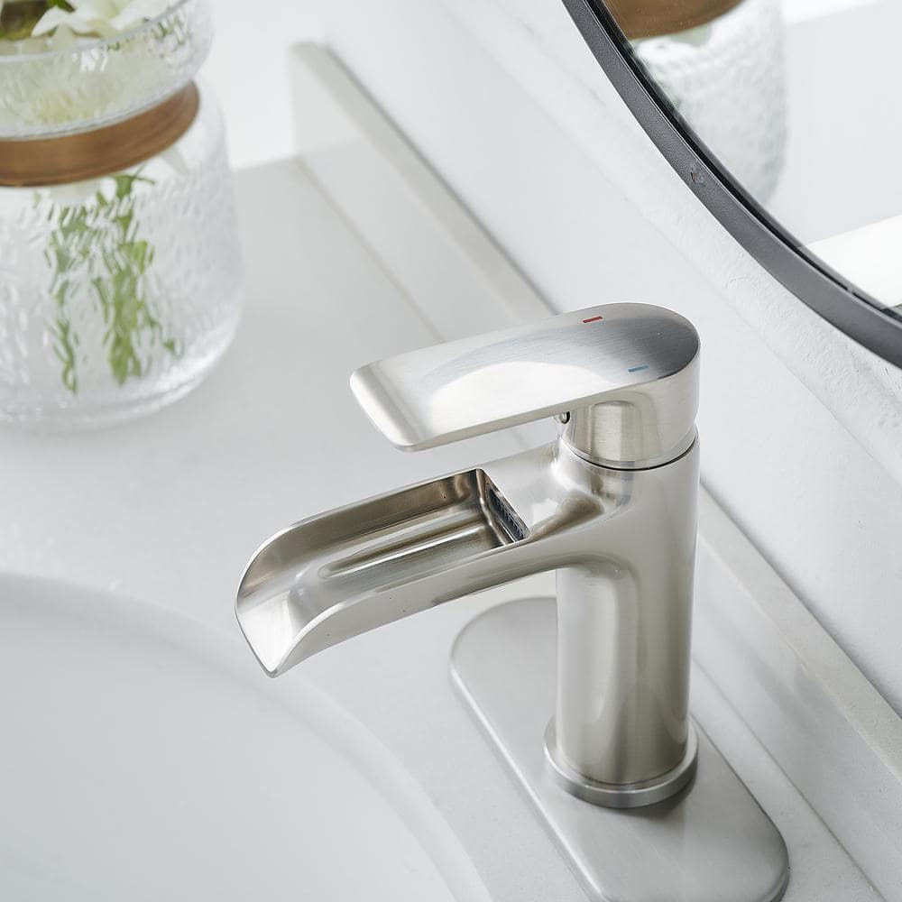 Brushed Nickel Single Handle Waterfall Bathroom Faucet