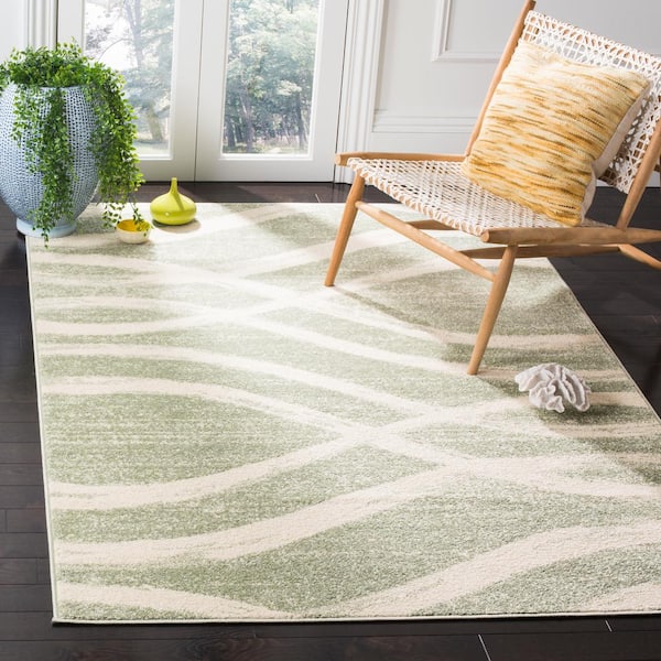Adirondack Sage/Cream 9 ft. x 12 ft. Striped Area Rug