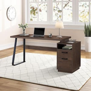65 in. Rectangular Brown Wood Computer Desk with Cabinet and Drawers