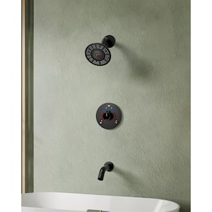 Single Handle 2-Spray 2.5 GPM Tub Shower Faucet w/ Rainshower in Matte Black whith Temperature Display(Valve Included)
