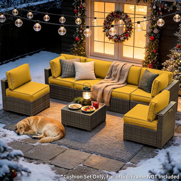 26 in. x 26 in. x 5 in. (14-Piece) Deep Seat Outdoor Sectional Cushion Set Waterproof Replacement Cushions Yellow