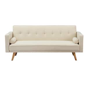 81.90 in. W Round Arm Linen Straight Folding Sofa in Light Beige